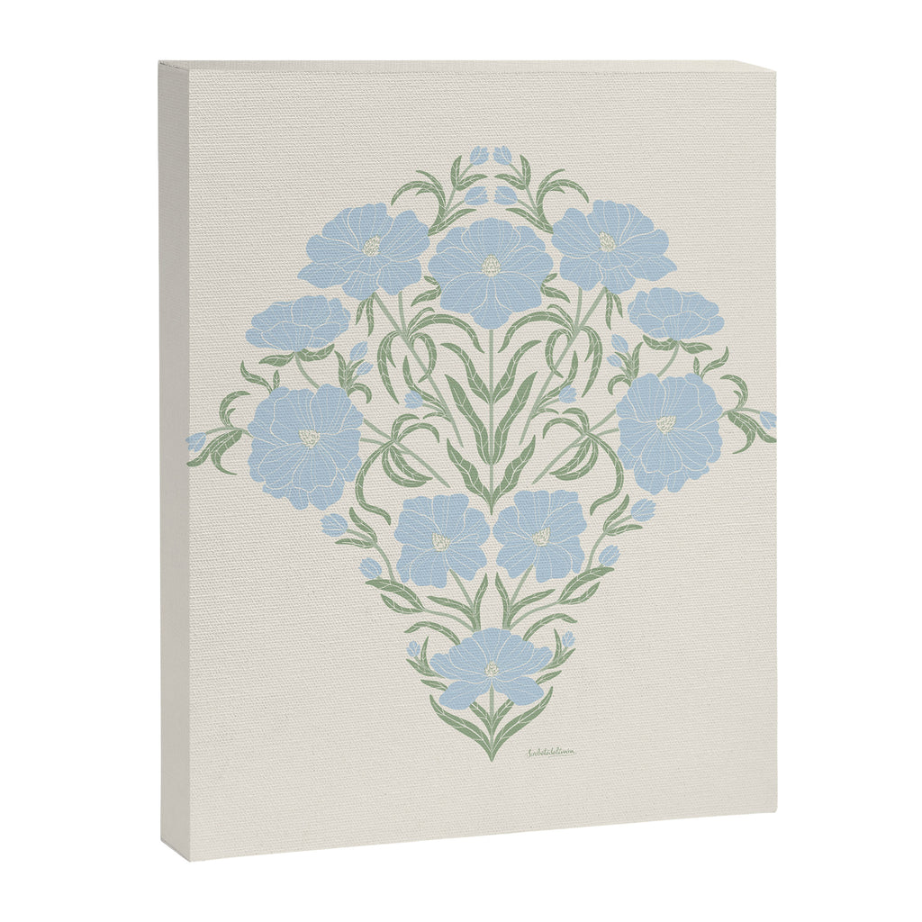 Retro boho flowers - light blue peonies -pastel floral block print Canvas Print Gallery Image 6