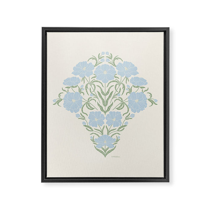 Retro boho flowers - light blue peonies -pastel floral block print Framed Canvas Print Gallery Image 1