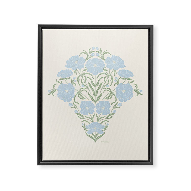 Retro boho flowers - light blue peonies -pastel floral block print Framed Canvas Print Gallery Image 6