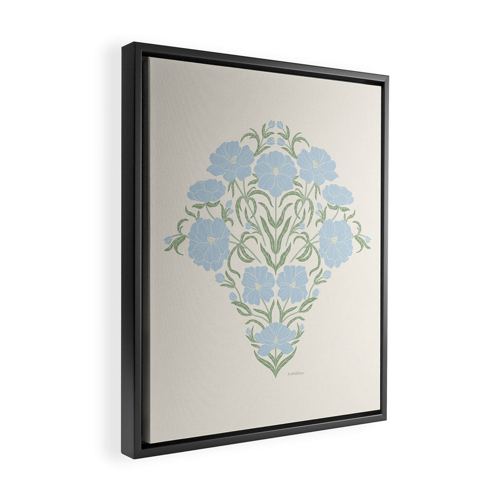 Retro boho flowers - light blue peonies -pastel floral block print Framed Canvas Print Gallery Image 2
