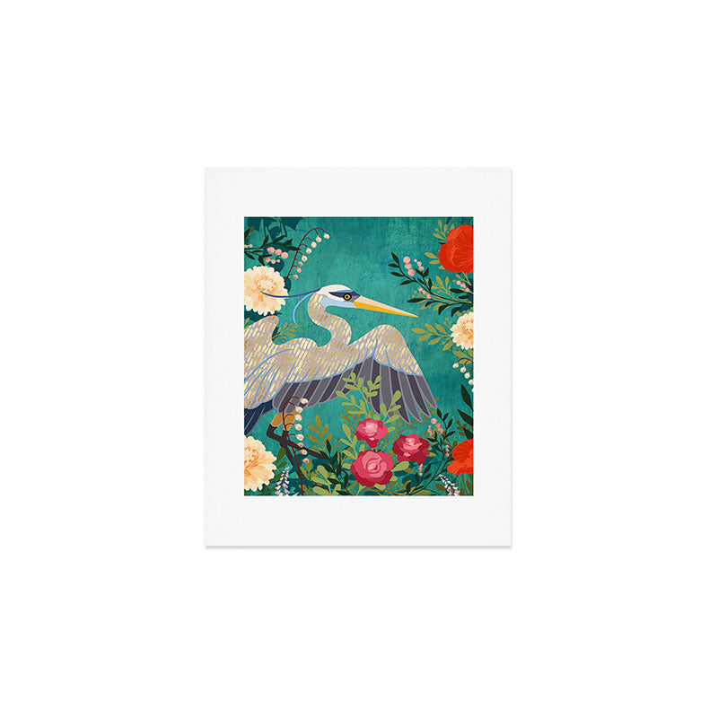 Bohemian Floral Heron Art Print Gallery Image 1