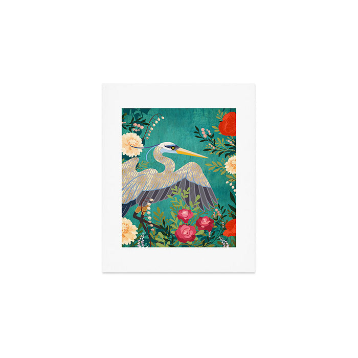 Bohemian Floral Heron Art Print Gallery Image 1