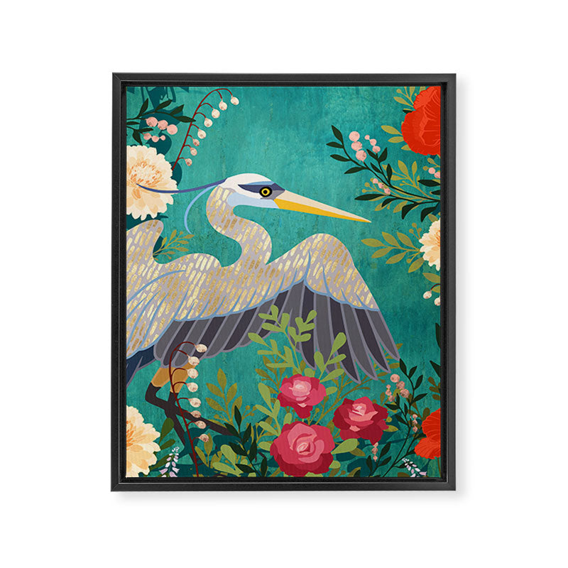 Bohemian Floral Heron Framed Canvas Print Gallery Image 8
