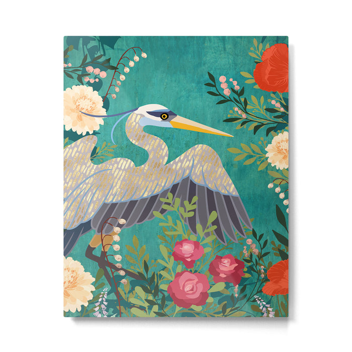 Bohemian Floral Heron Metal Print Gallery Image 1