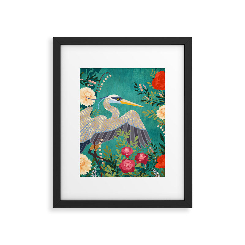 Bohemian Floral Heron Framed Art Print Gallery Image 6