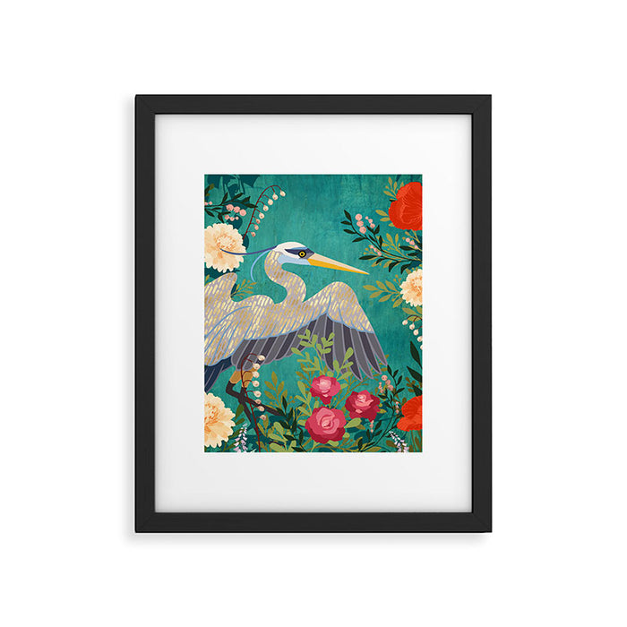 Bohemian Floral Heron Framed Art Print Gallery Image 1