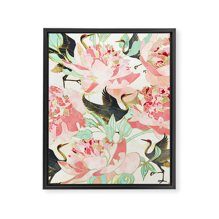 Floral Cranes Framed Canvas Print Gallery Image 1