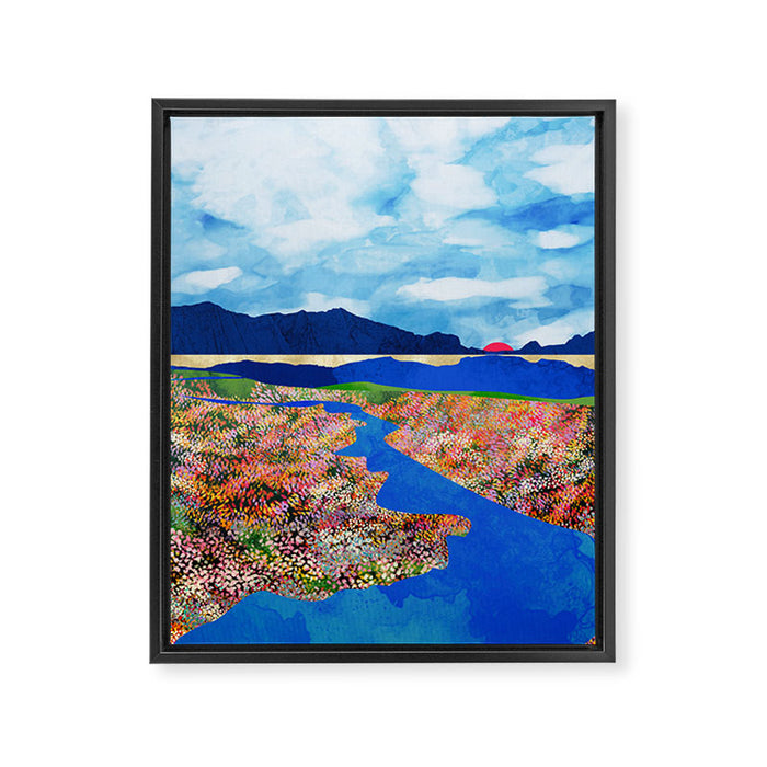 Flower Field Stream Framed Canvas Print Gallery Image 1