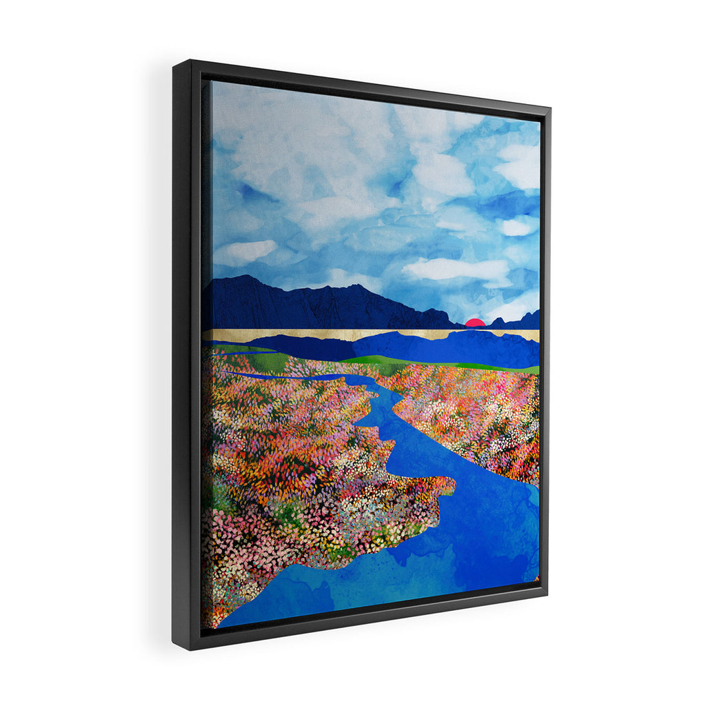 Flower Field Stream Framed Canvas Print Gallery Image 2