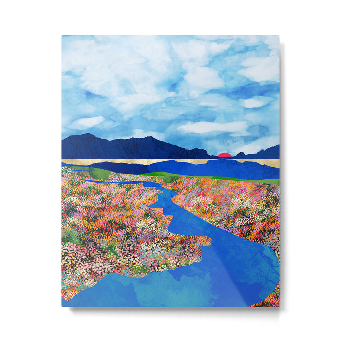Flower Field Stream Metal Print Gallery Image 1