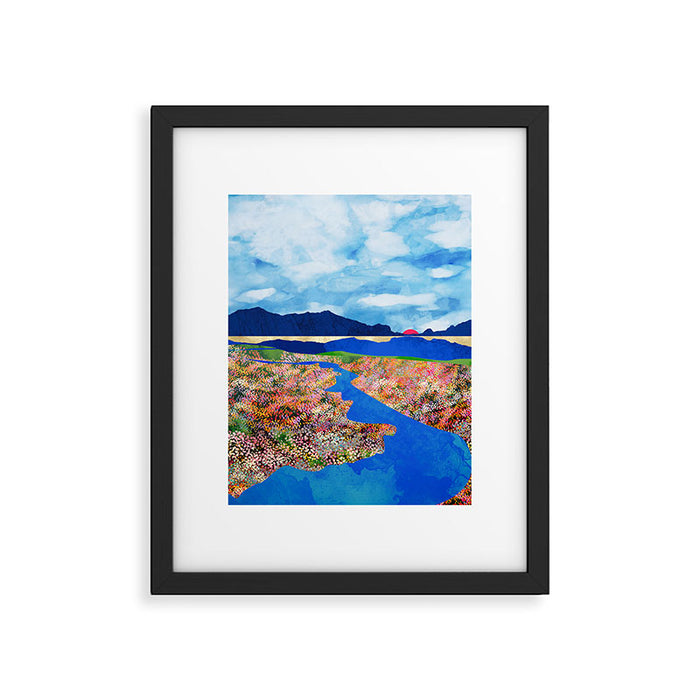 Flower Field Stream Framed Art Print Gallery Image 1
