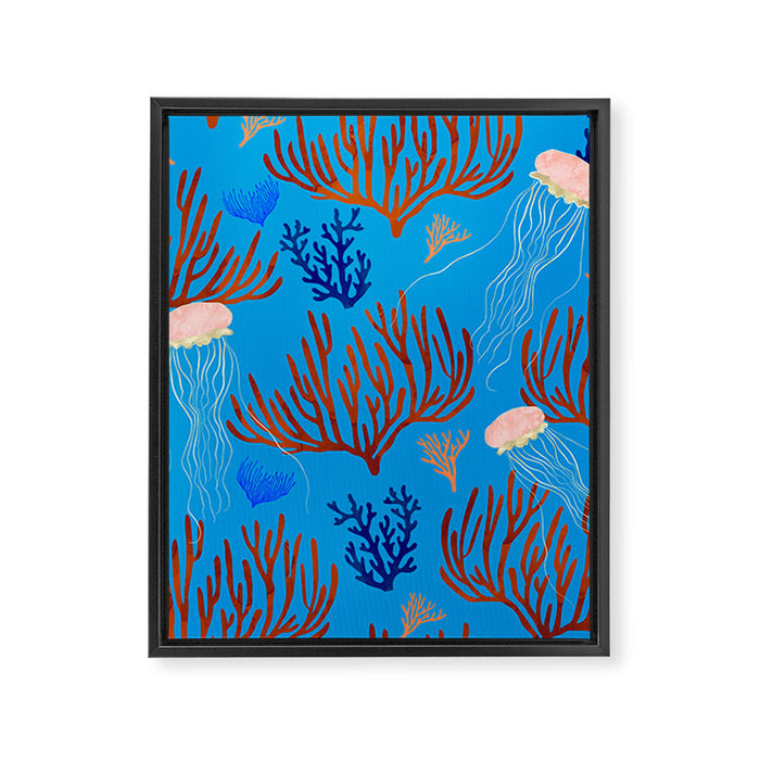 Jellyfish and Coral-Blue Framed Canvas Print Gallery Image 1