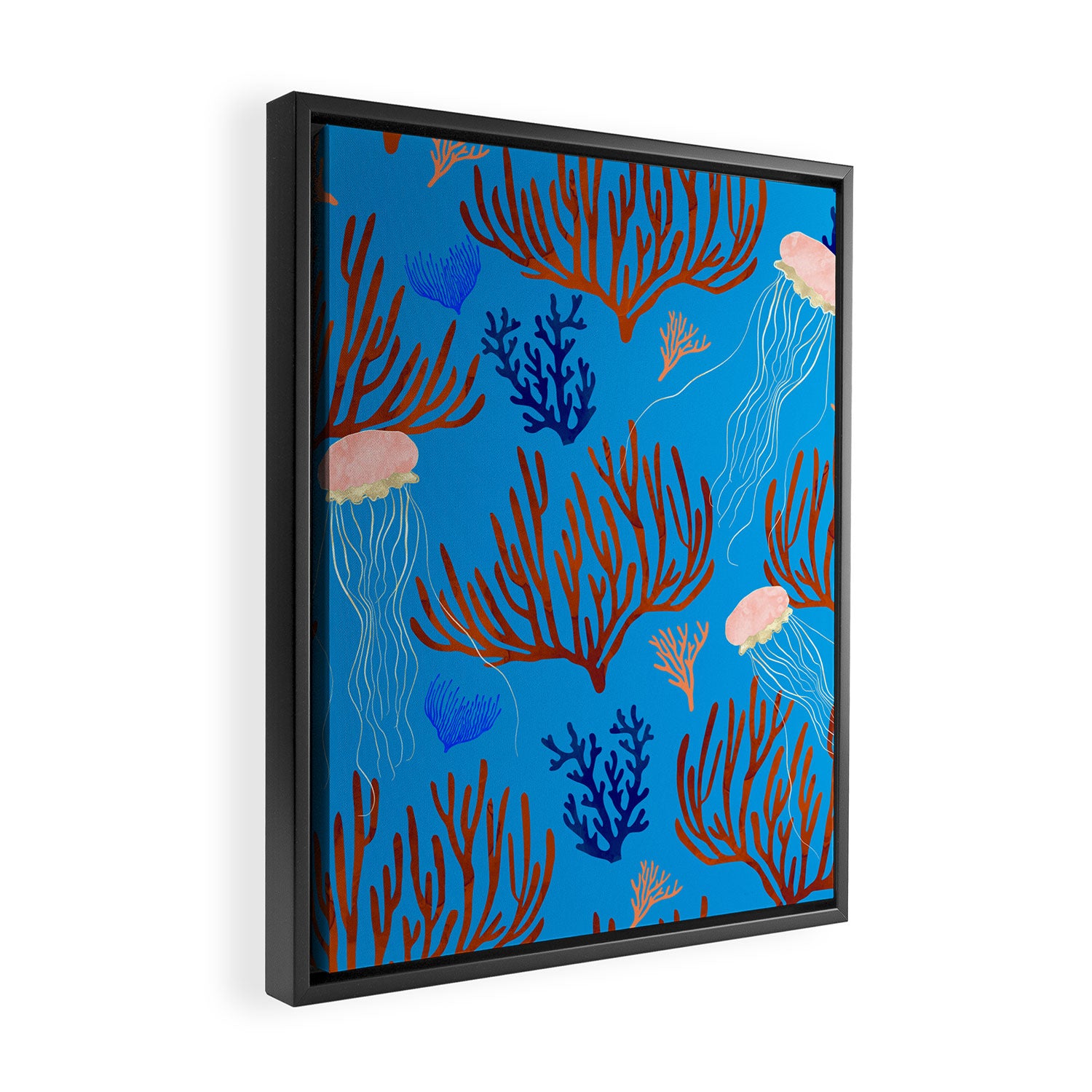Jellyfish and Coral-Blue Framed Canvas Print Gallery Image 2