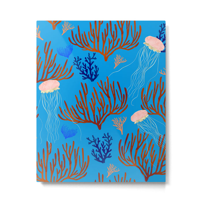 Jellyfish and Coral-Blue Metal Print Gallery Image 1