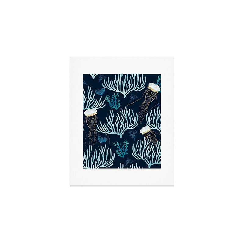 Jellyfish and Coral-Navy Art Print Gallery Image 1