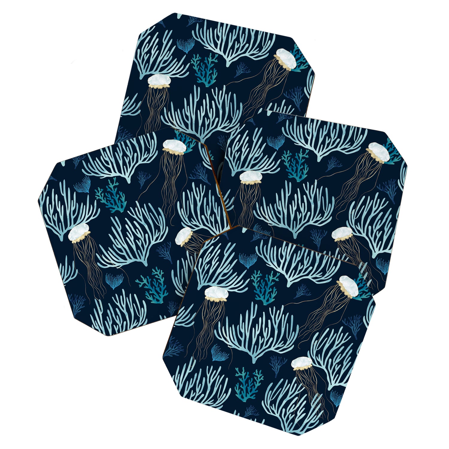 Jellyfish and Coral-Navy Coaster Gallery Image 1
