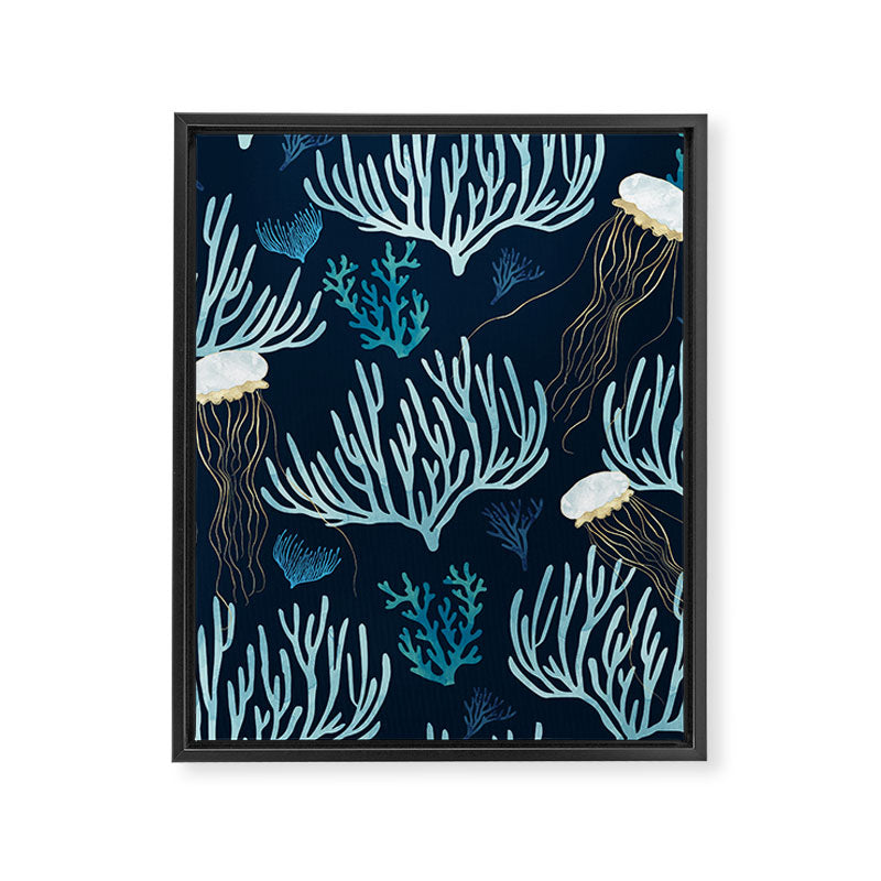 Jellyfish and Coral-Navy Framed Canvas Print Gallery Image 8