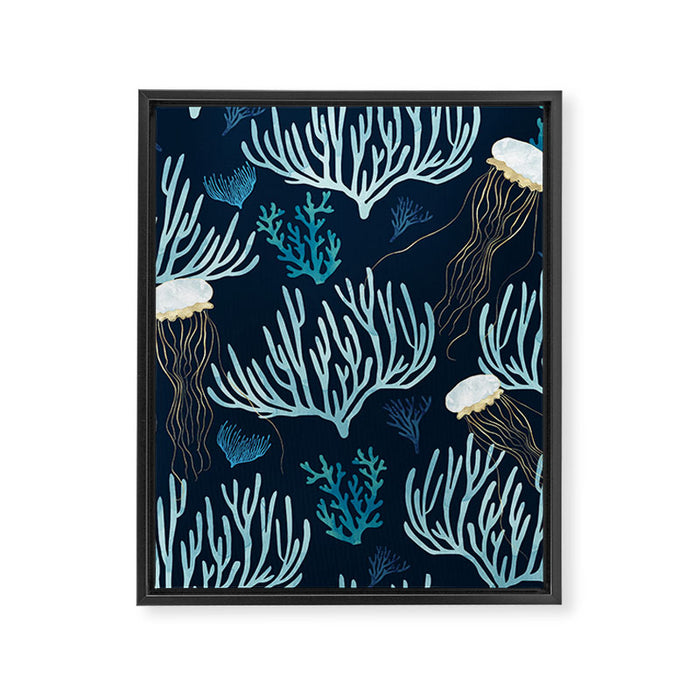 Jellyfish and Coral-Navy Framed Canvas Print Gallery Image 1