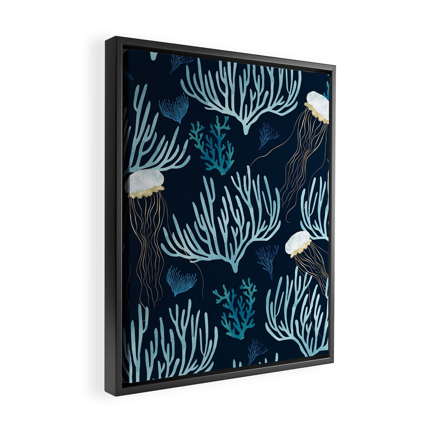 Jellyfish and Coral-Navy Framed Canvas Print Gallery Image 2