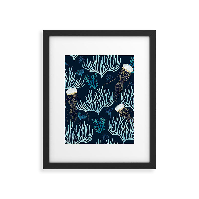 Jellyfish and Coral-Navy Framed Art Print Gallery Image 6