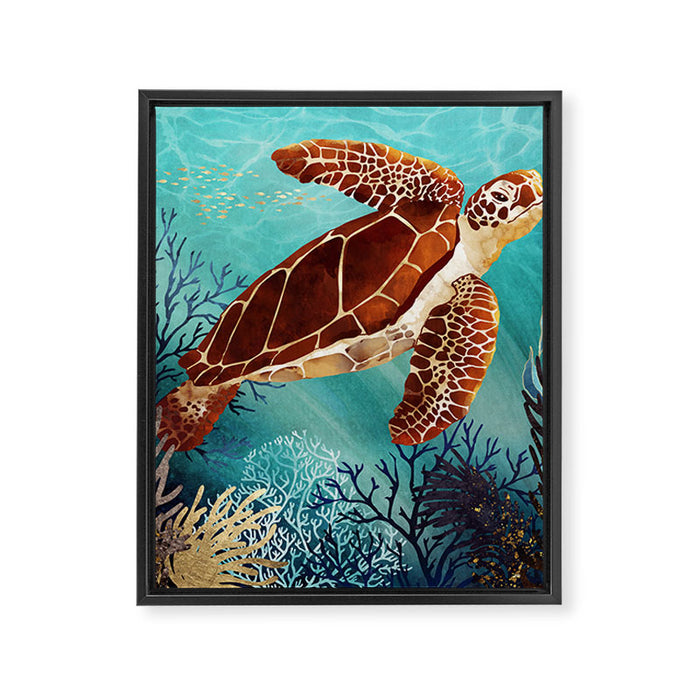 Metallic Sea Turtle Framed Canvas Print Gallery Image 1