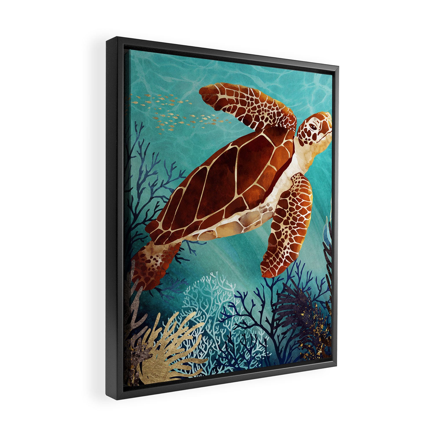 Metallic Sea Turtle Framed Canvas Print Gallery Image 2