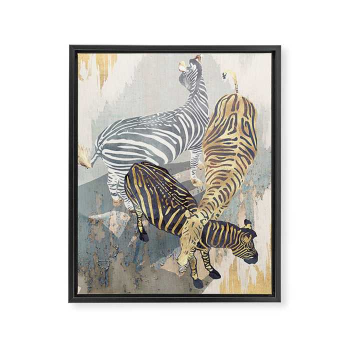Metallic Zebras Framed Canvas Print Gallery Image 1