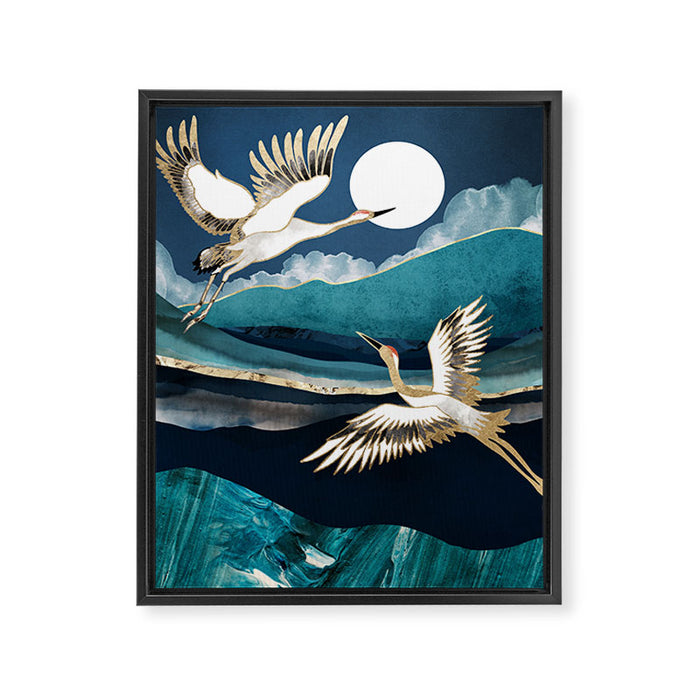 Midnight Cranes Framed Canvas Print Gallery Image 1