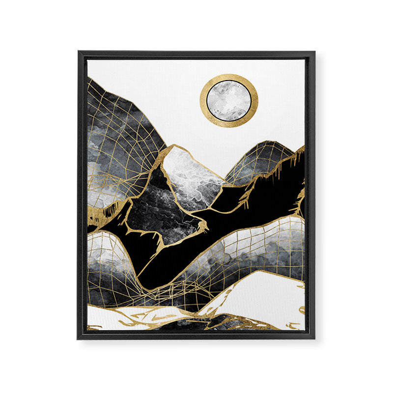 Minimal Black and Gold Mountains Framed Canvas Print Gallery Image 8