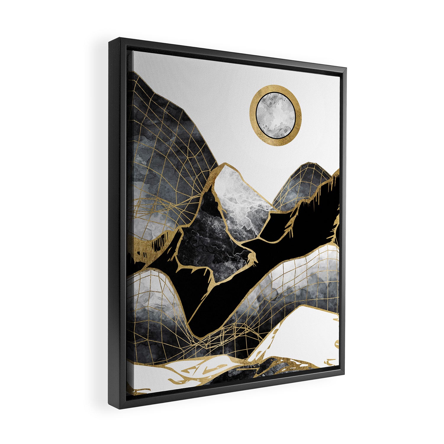 Minimal Black and Gold Mountains Framed Canvas Print Gallery Image 2
