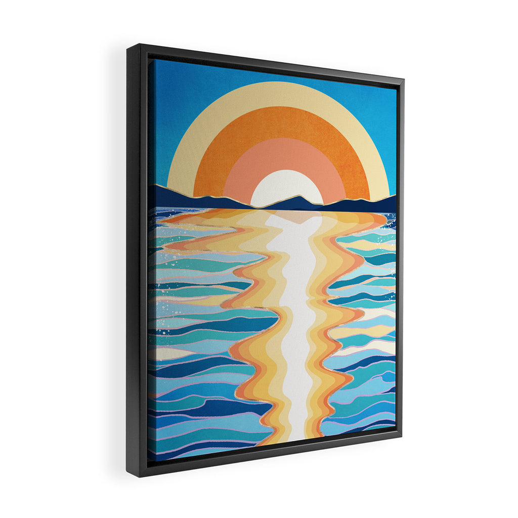 Retro Ocean Sun Framed Canvas Print Gallery Image 2
