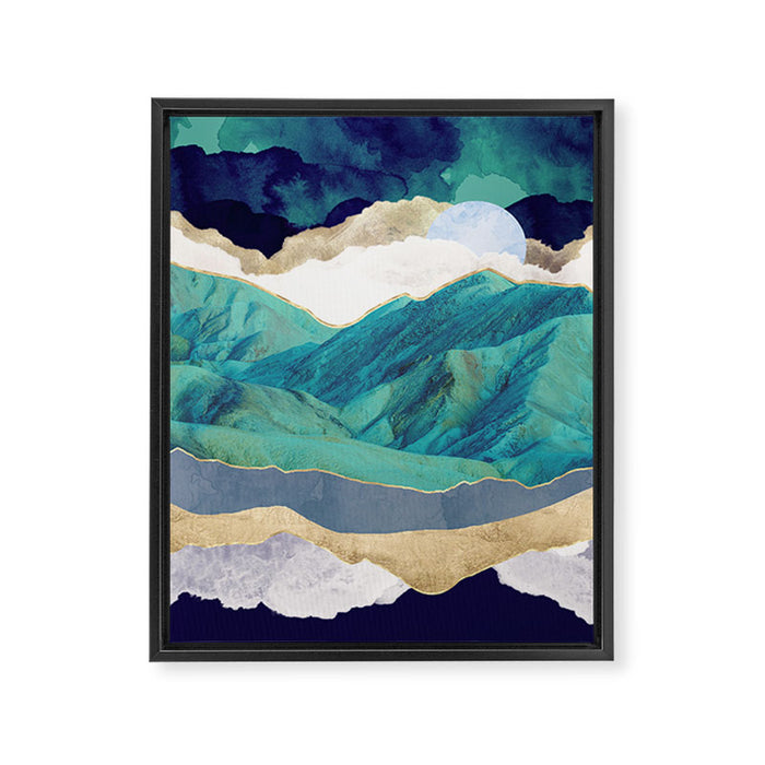 Teal Mountains Framed Canvas Print Gallery Image 1