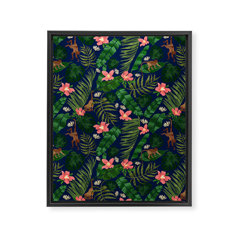 Tropical Garden - Dark Blue Framed Canvas Print Gallery Image 8