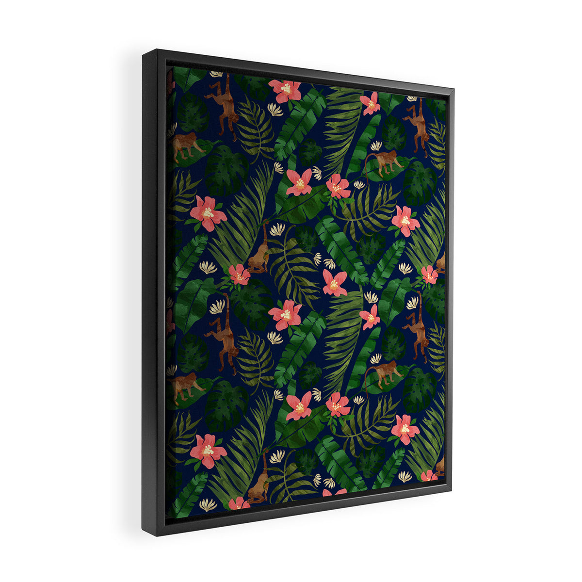 Tropical Garden - Dark Blue Framed Canvas Print Gallery Image 2