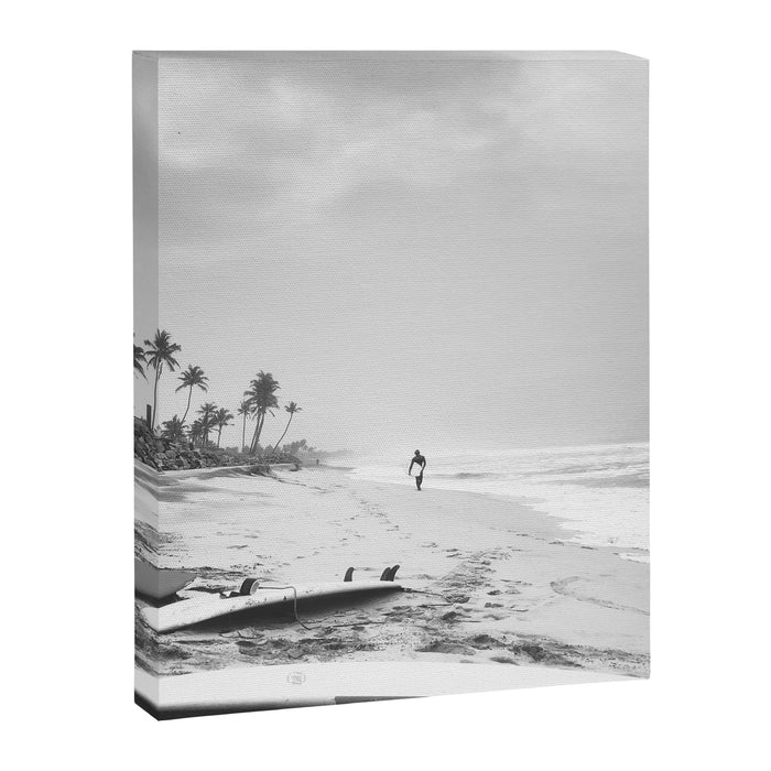 Back and white surf beach photo Canvas Print Gallery Image 1
