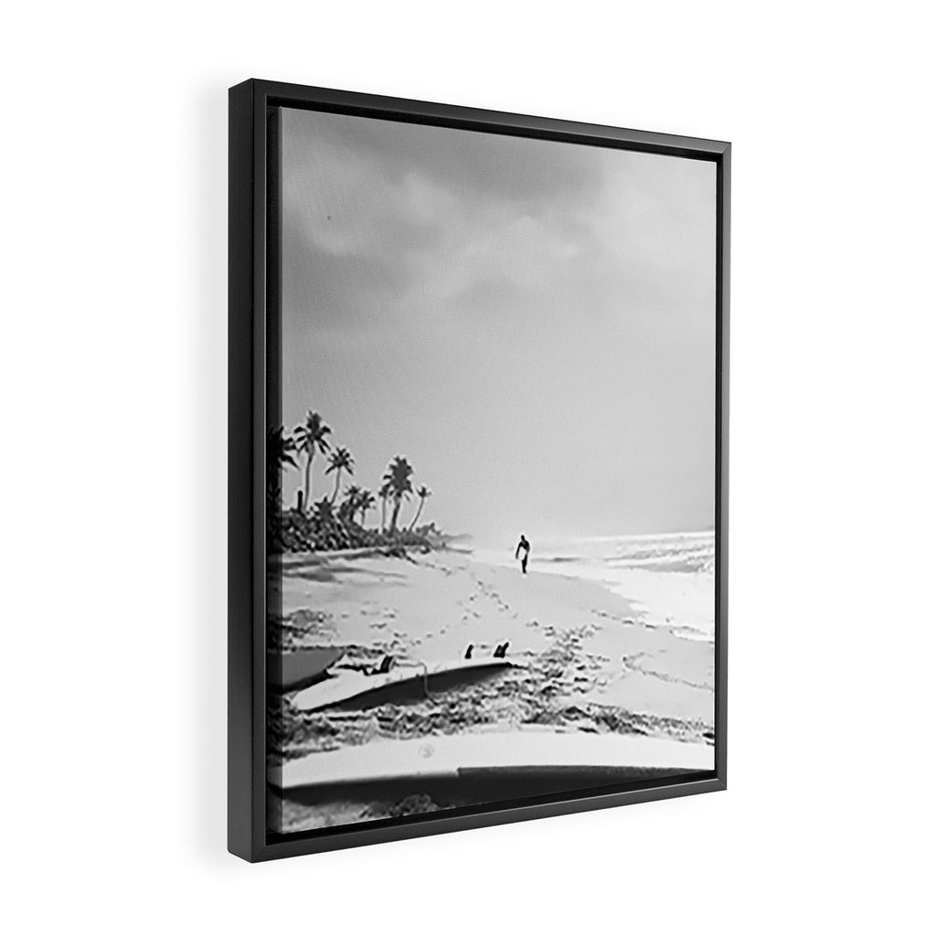 Back and white surf beach photo Framed Canvas Print Gallery Image 2
