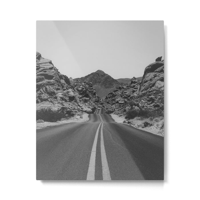 Black and White Desert Road Metal Print Gallery Image 1