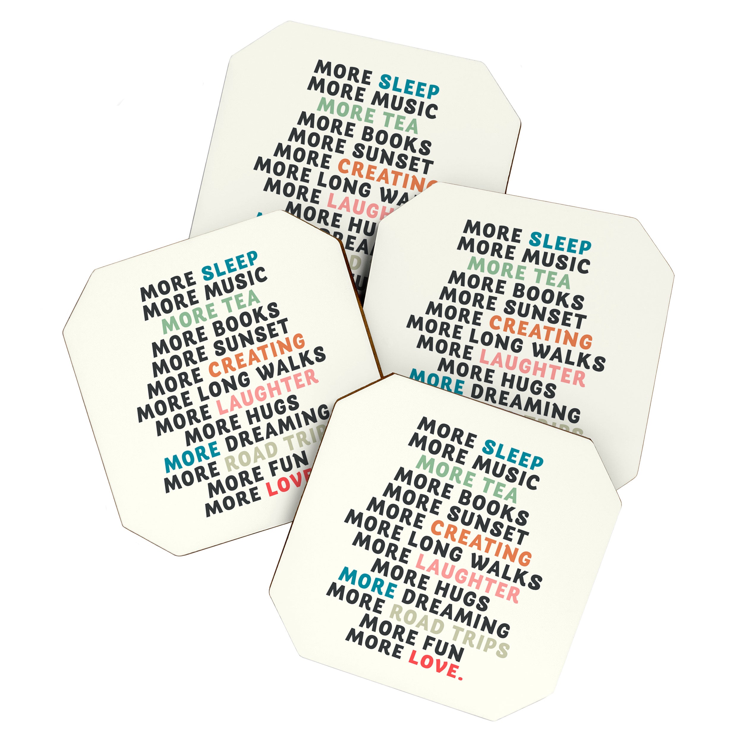 Good vibes quote, more sleep, dreaming, road trips, love, fun, happy life, lettering, laughter Coaster Gallery Image 1
