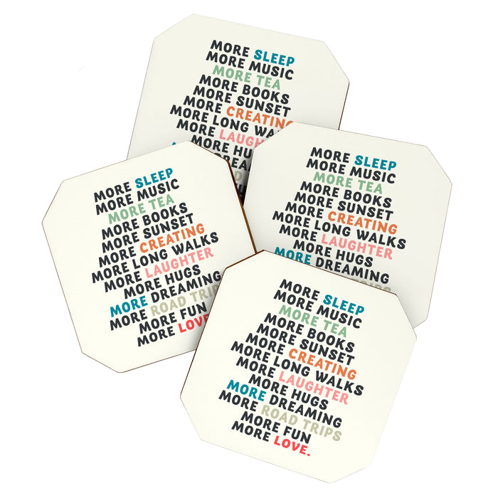Good vibes quote, more sleep, dreaming, road trips, love, fun, happy life, lettering, laughter Coaster Gallery Image 1