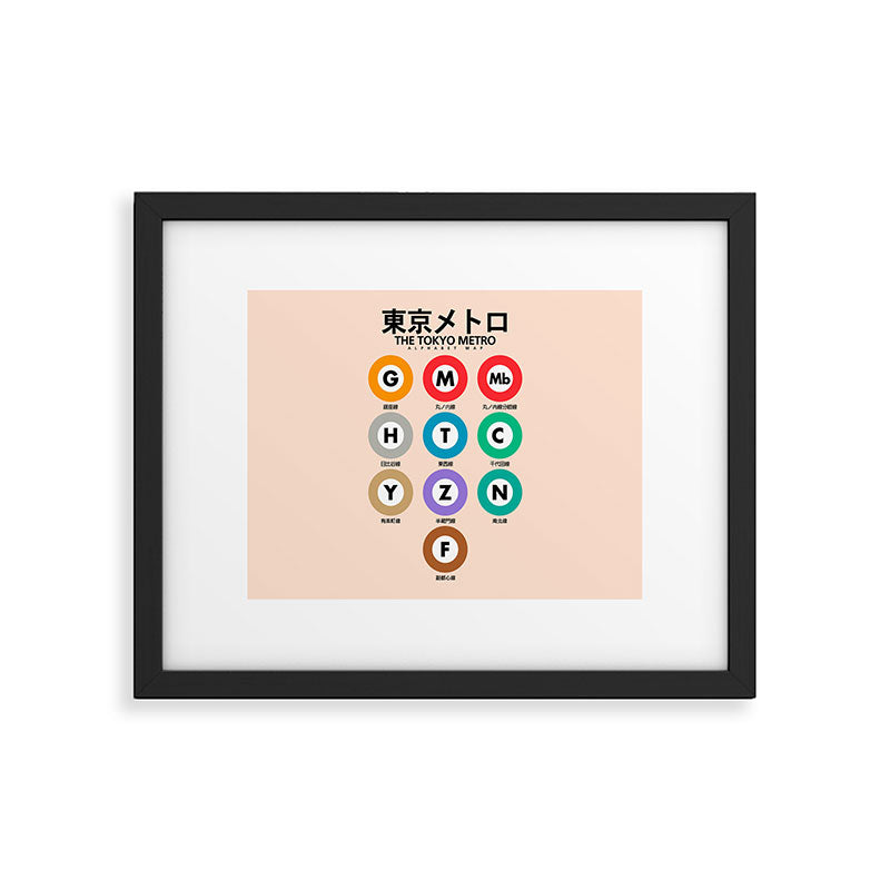 Tokyo subway map print. City metro alphabet poster, japan underground print, japanese city wall art. Framed Art Print Gallery Image 6
