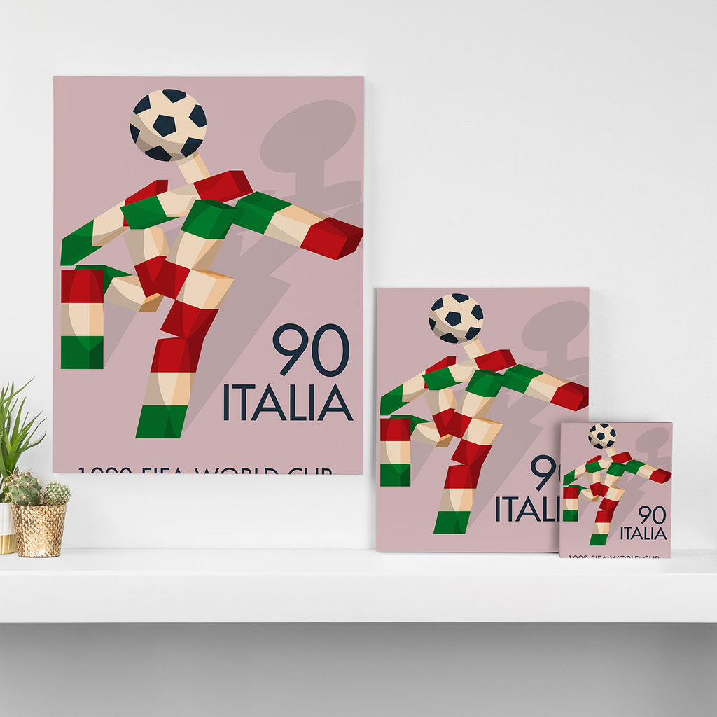 Vintage World Cup poster, Ciao, Italia 90 mascot, old football print Canvas Print Gallery Image 3