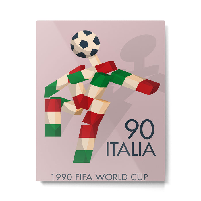 Vintage World Cup poster, Ciao, Italia 90 mascot, old football print Metal Print Gallery Image 1