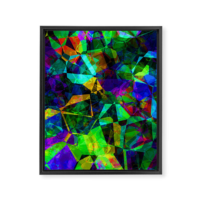Neon prismatic techno shapes Framed Canvas Print Gallery Image 1