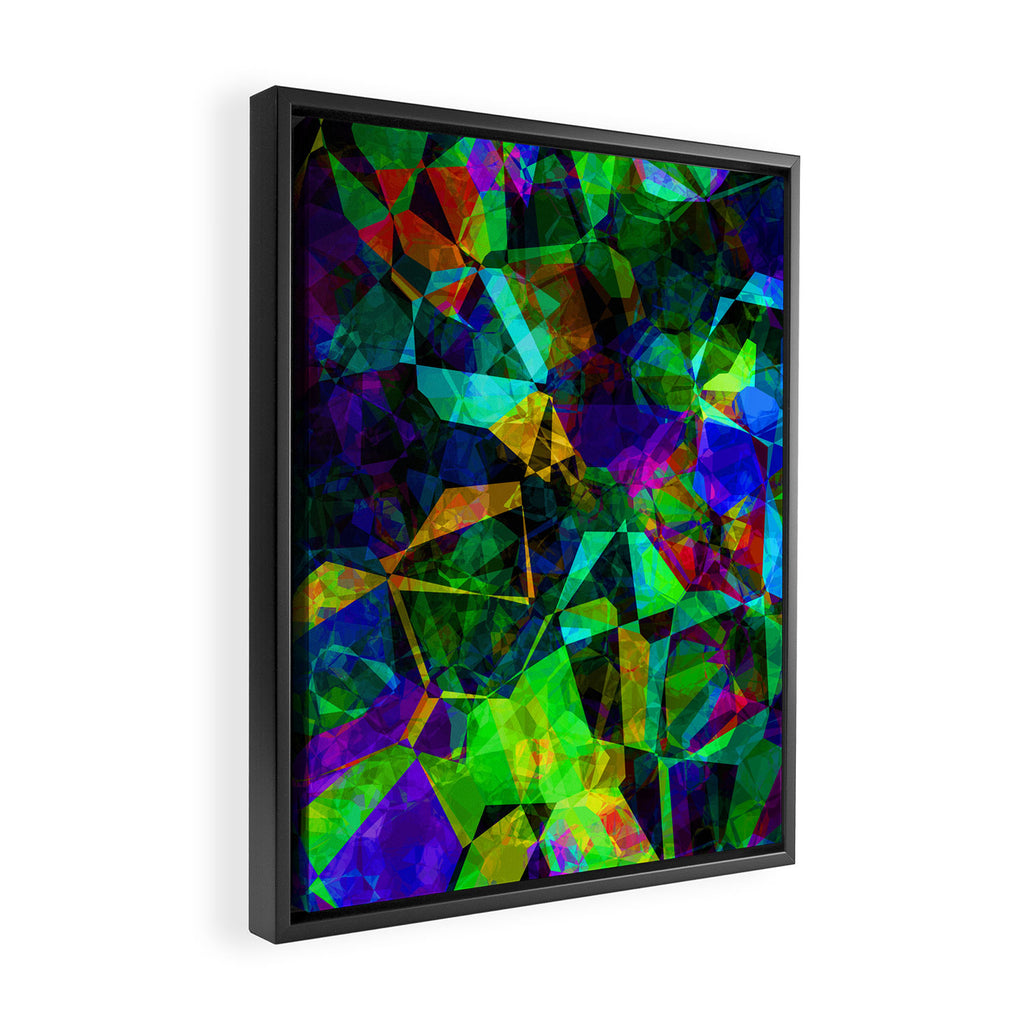 Neon prismatic techno shapes Framed Canvas Print Gallery Image 2