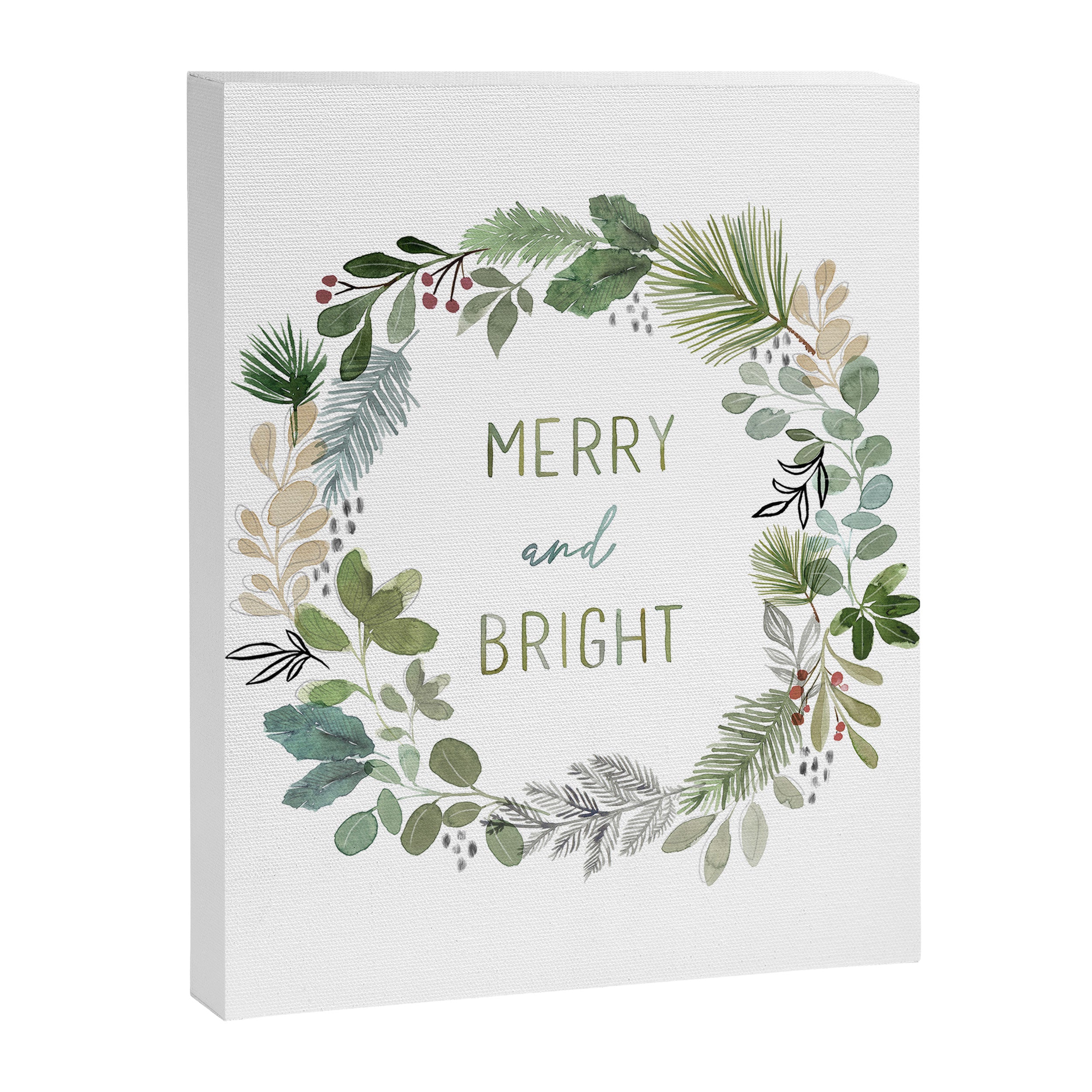 Merry & Bright Watercolor Wreath Canvas Print Gallery Image 8