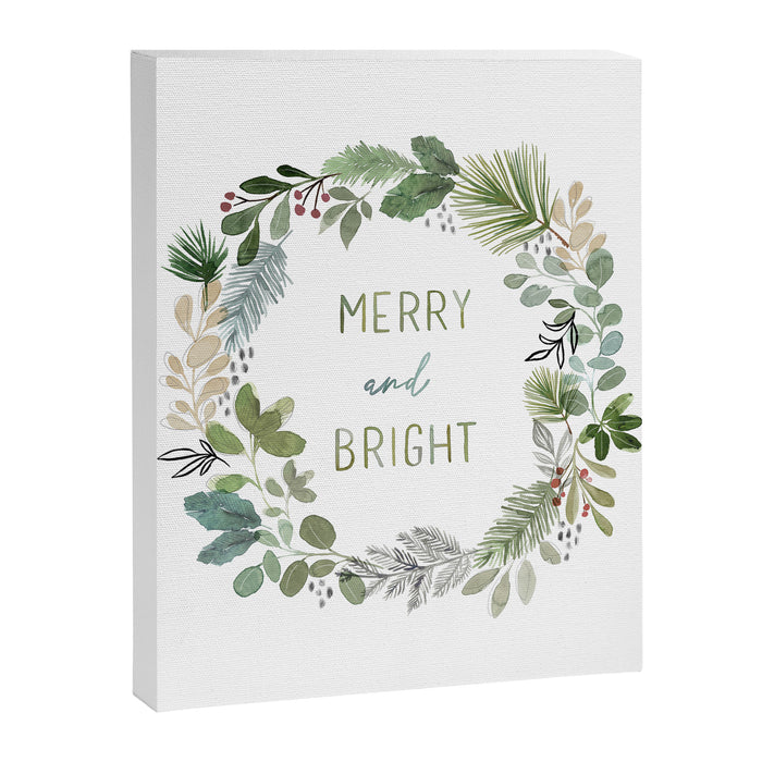 Merry & Bright Watercolor Wreath Canvas Print Gallery Image 1