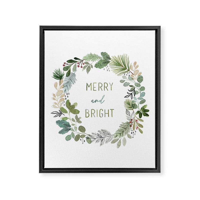 Merry & Bright Watercolor Wreath Framed Canvas Print Gallery Image 8