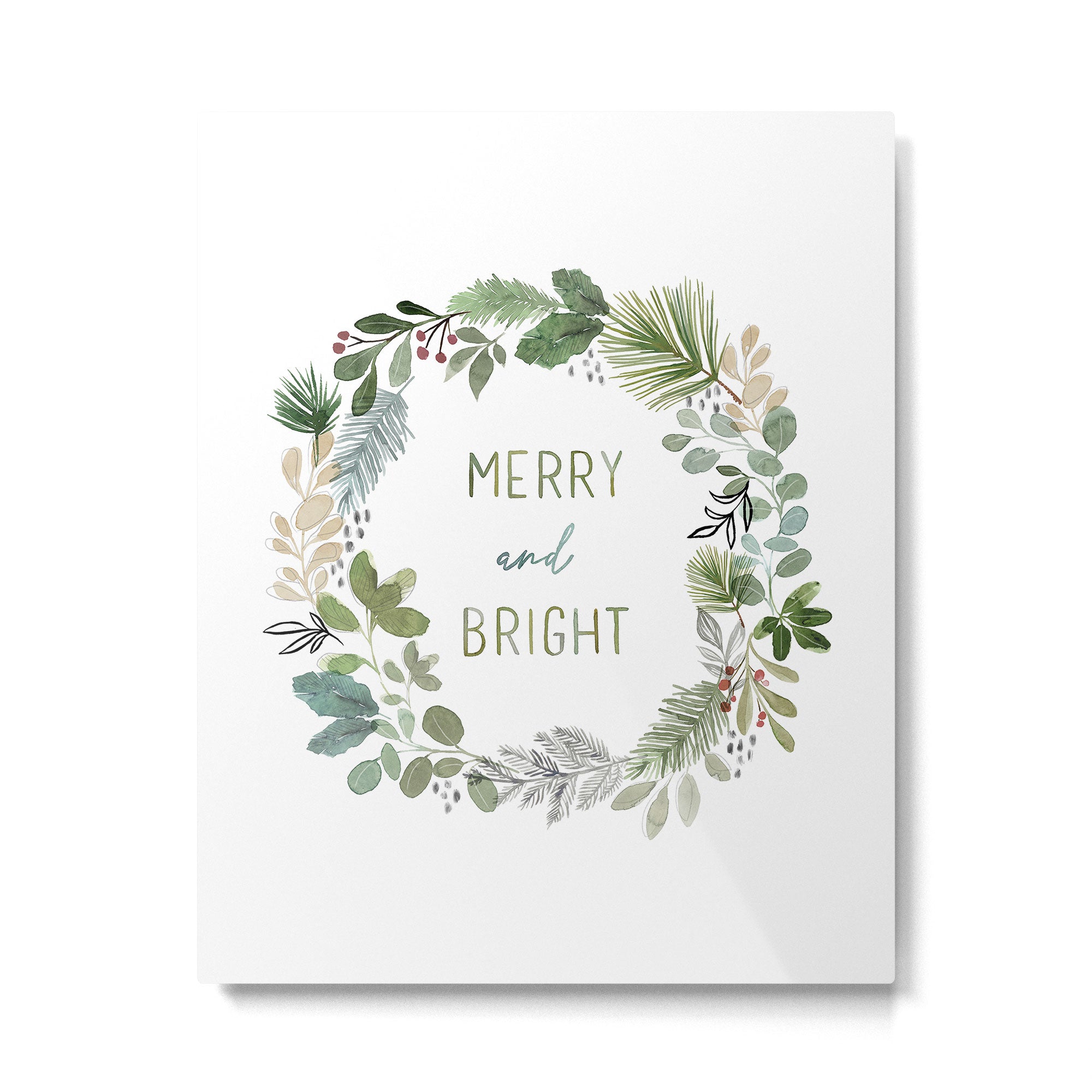 Merry & Bright Watercolor Wreath Metal Print Gallery Image 6