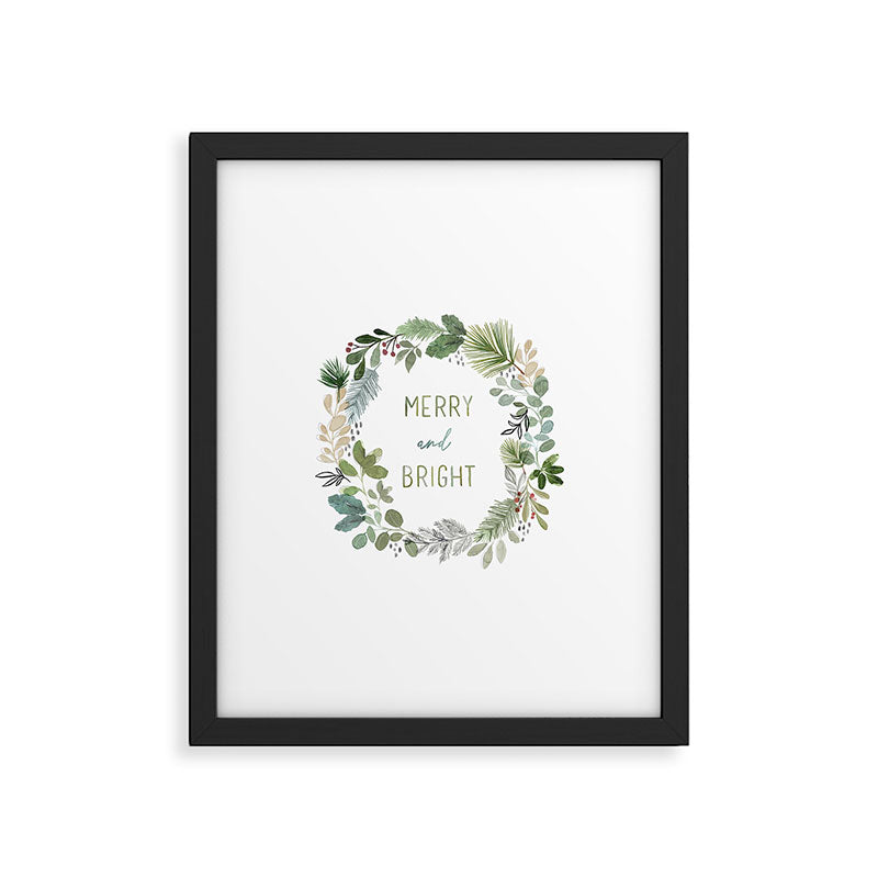 Merry & Bright Watercolor Wreath Framed Art Print Gallery Image 6