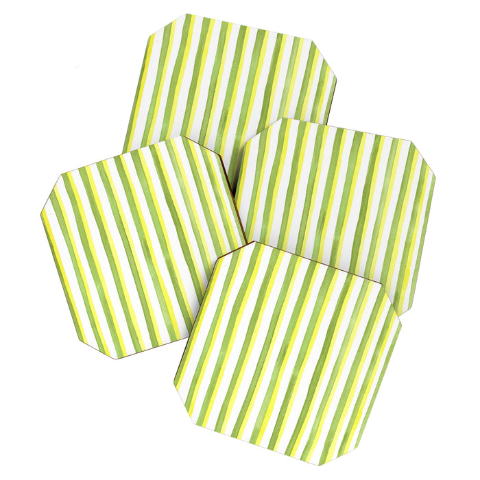 Green and Yellow Soft Watercolor Vertical Lines Coaster Gallery Image 1